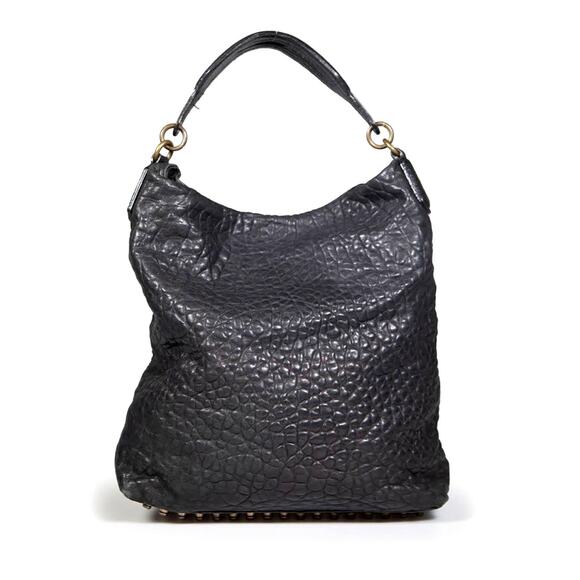 ALEXANDER WANG Black Pebbled Lambskin Studded Dumbo Darcy Hobo Handbag Purse - Picture 1 of 16